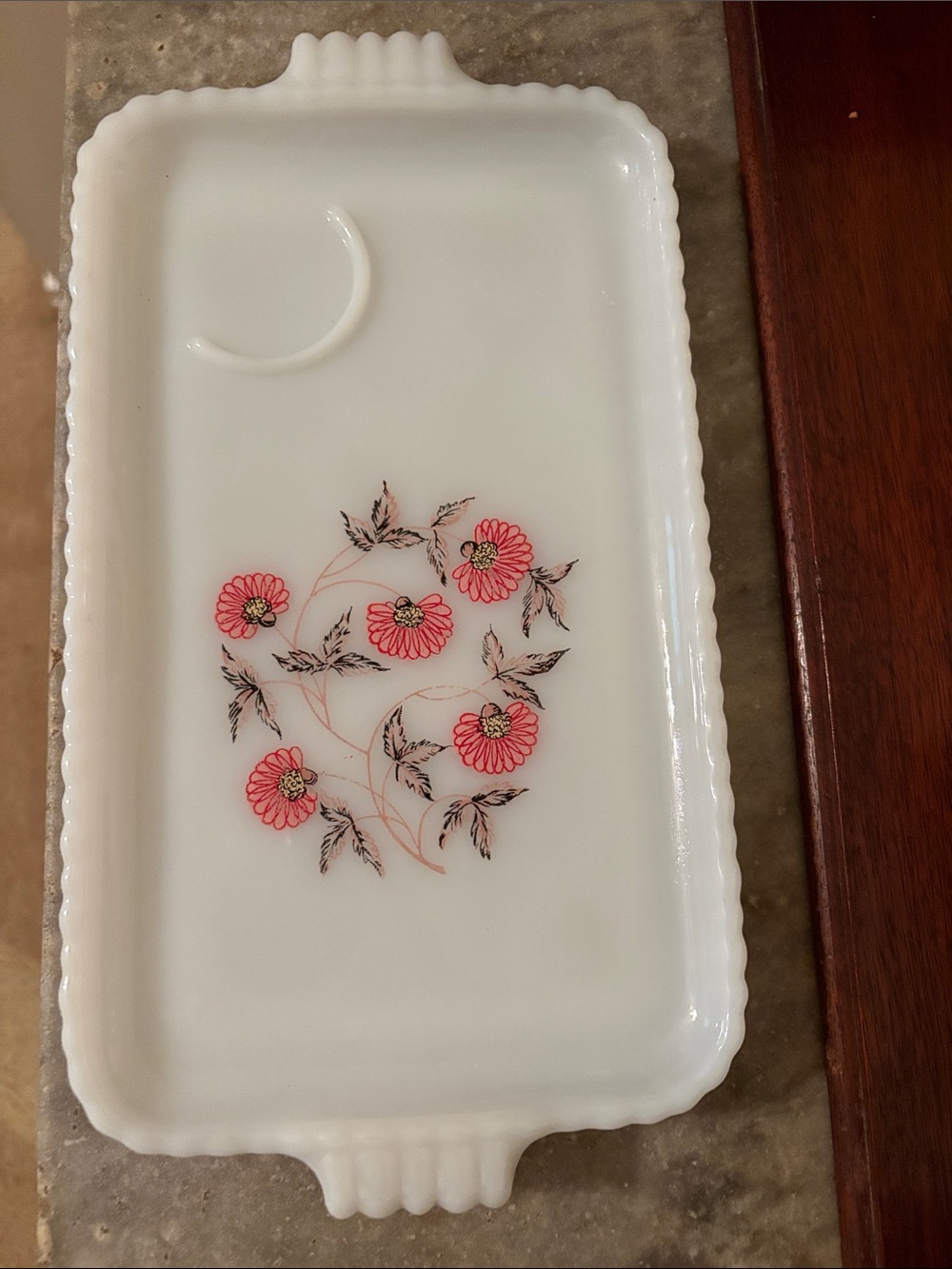Vintage Milk Glass Floral Serving Tray - Snack Plate Fire-King Fleurette Pattern